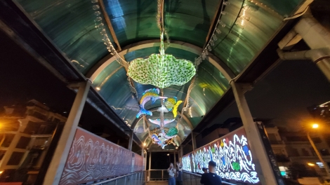 Độc đáo “Hầm thủy cung” trên cầu đi bộ phố Trần Nhật Duật