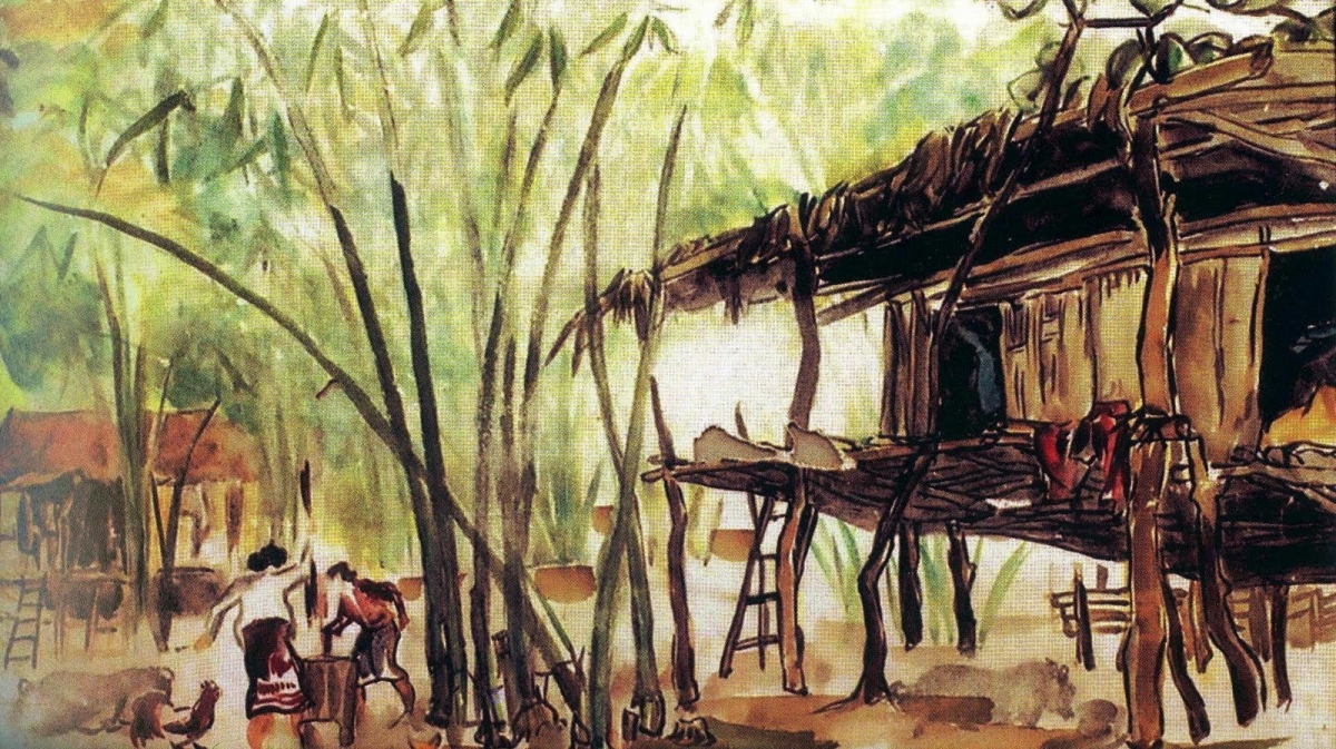 Tác phẩm Bản sơ tán của họa sĩ Nguyễn Đức Dụ vẽ năm 1972