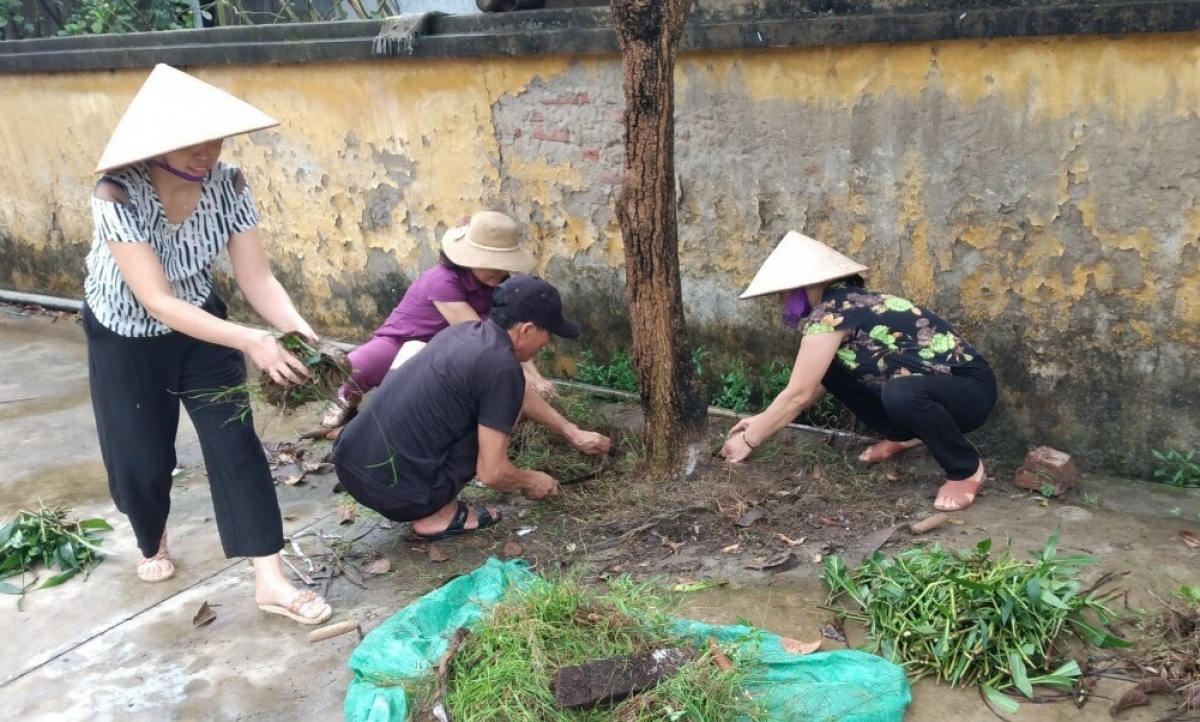 Cùng nhau dọn cỏ, rác và trồng hoa