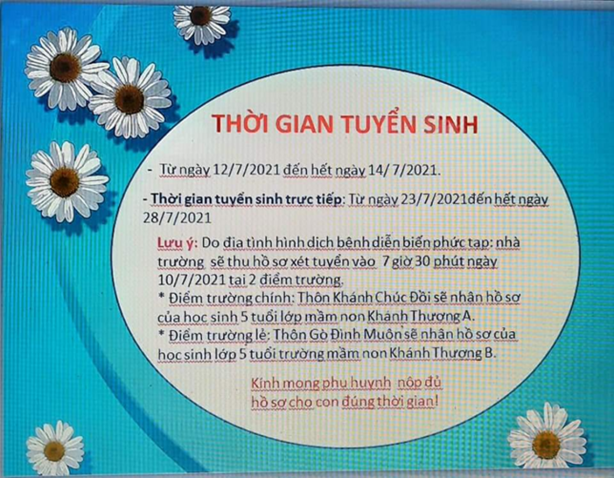 Thông báo tuyển sinh năm học 2021-2022 trường tiểu học Khánh Thượng đăng trên trang Web nhà trường