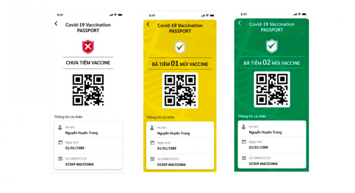 Mã QR hiện thị đối tượng chưa tiêm, tiêm 1 mũi và tiêm đủ 2 mũi