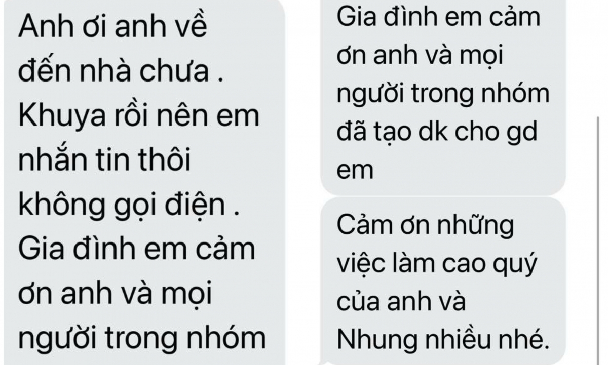 Tin nhắn của bệnh nhân gửi các thành viên nhóm "Những chuyến xe yêu thương"