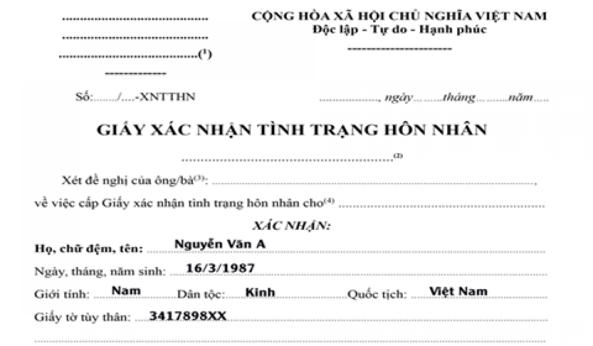 Mẫu Giấy xác nhận tình trạng hôn nhân