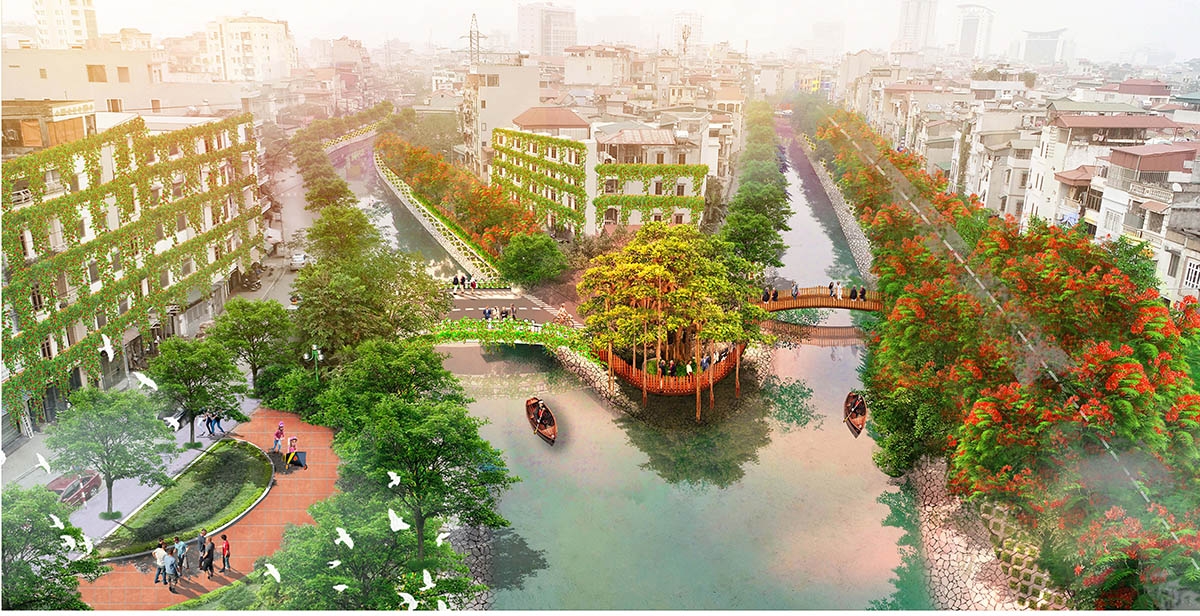 Giải Hội đồng đối tượng Chuyên nghiệp thuộc về phương án thiết kế: "Biến không gian sông 'chết' thành không gian xanh - văn hóa". Ảnh: BTC.