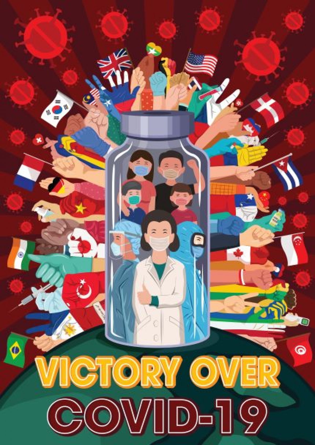 Giải Nhất trị giá 25 triệu đồng được trao cho tác giả Trần Hoàng Huy với tác phẩm "Victory over covid-19" (tạm dịch: Chiến thắng Covid-19)