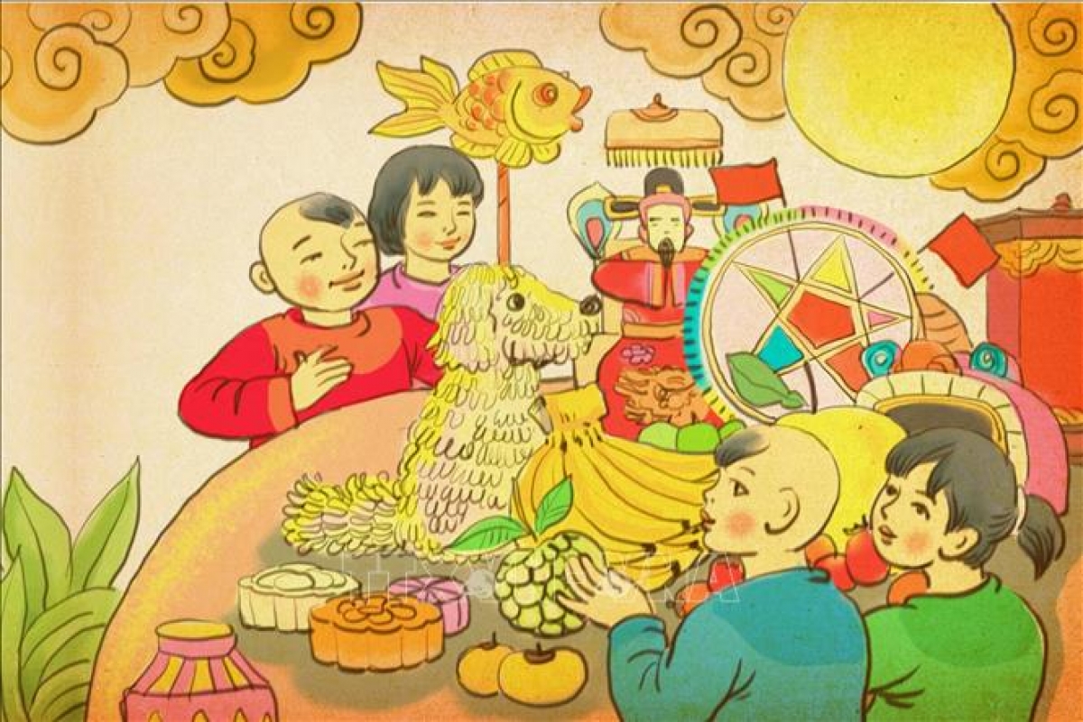 Hình ảnh mâm cỗ Trung thu được giới thiệu tại trưng bày trực tuyến. Ảnh: TTXVN