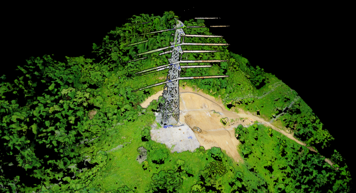 Hình ảnh sau khi UAV có gắn Lidar bay quét tuyến đường dây là Dữ liệu Ảnh đám mây điểm dạng 3D (Nguồn: PTC1)