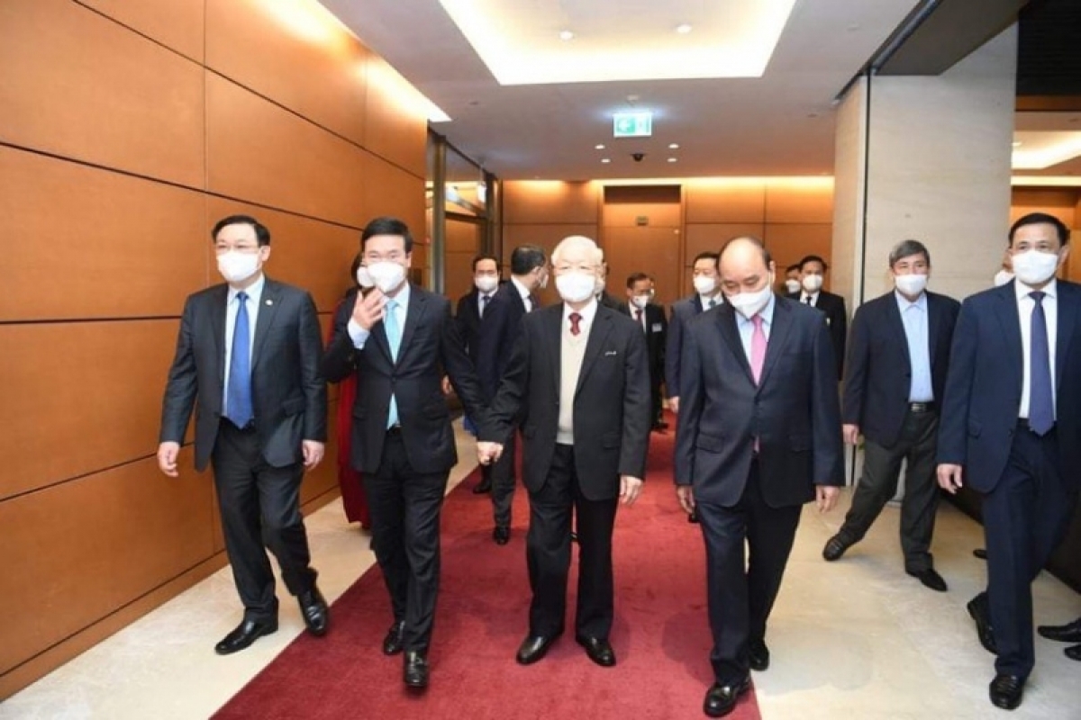TBT Nguyễn Phú Trọng cùng các đồng chí lãnh đạo Đảng, Nhà nước tham dự Hội nghị