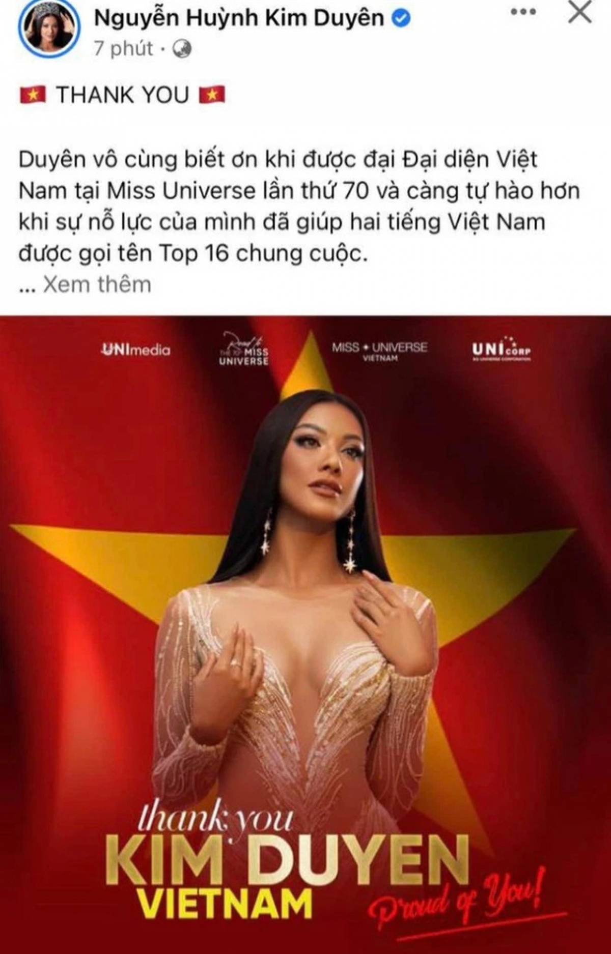 Chia sẻ trên trang facebook cá nhân của Kim Duyên.