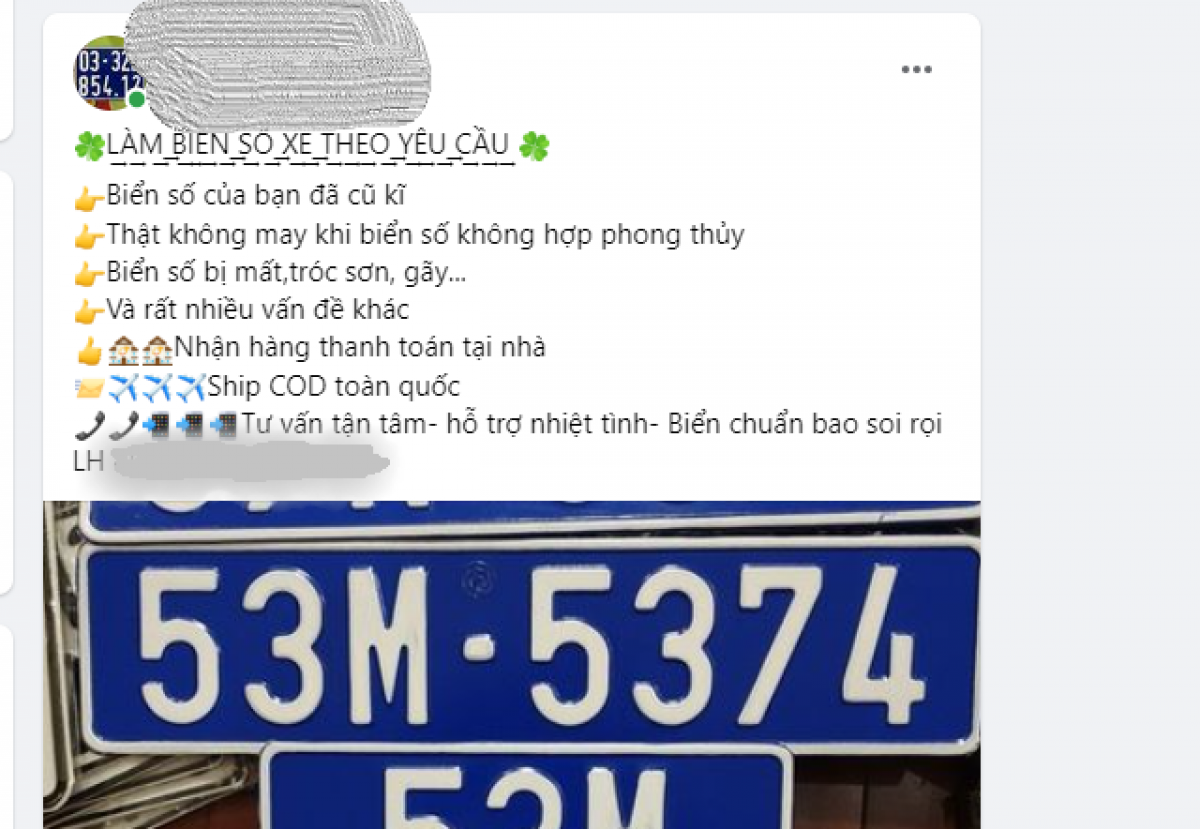 Ảnh chụp màn hình mạng xã hội của một đối tượng làm biển số xe giả