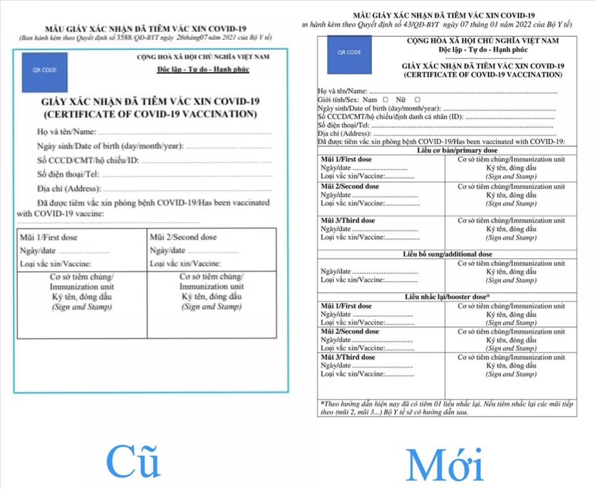 Mẫu giấy chứng nhận tiêm chủng vaccine Covid-19 cũ và mới