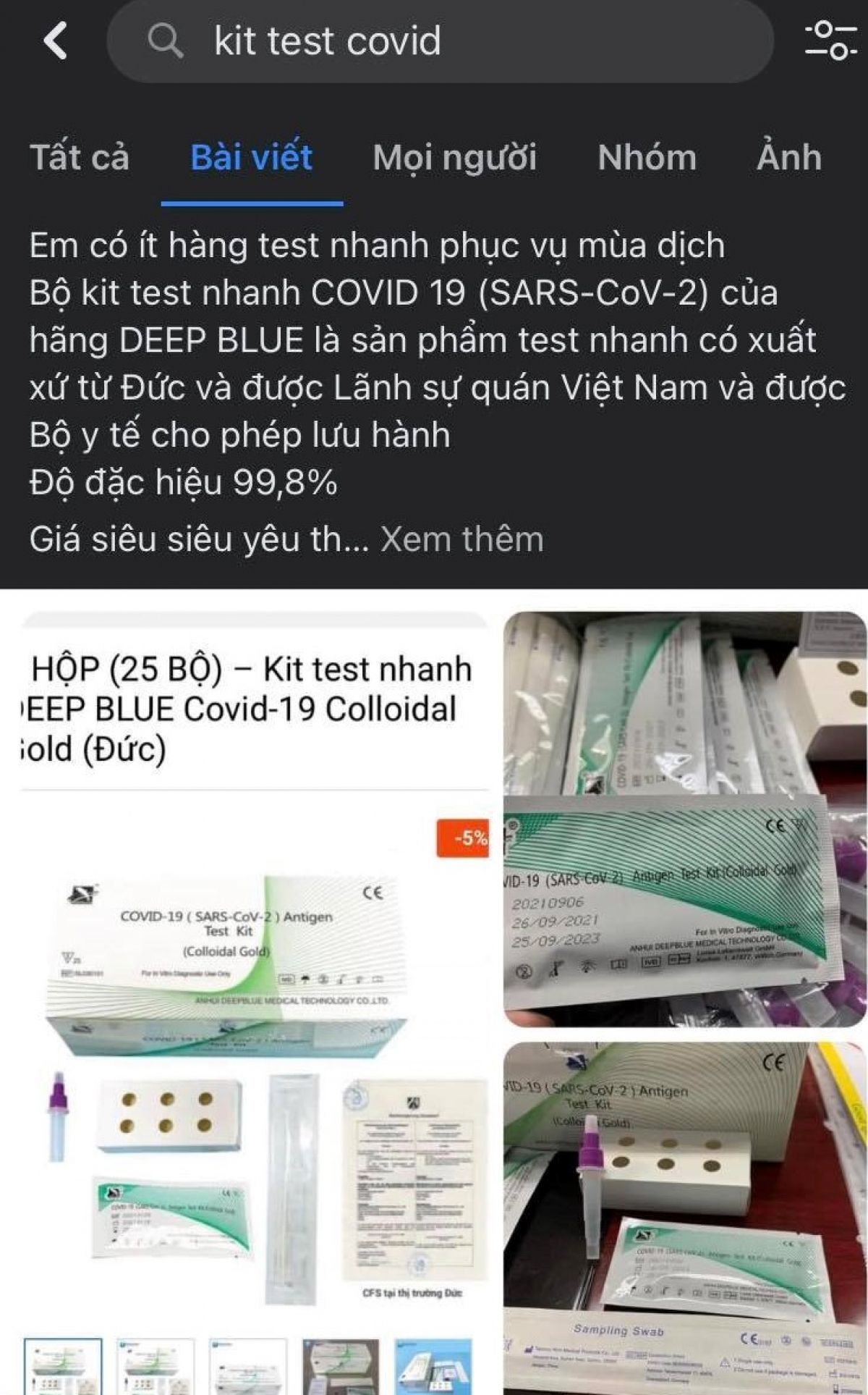 Kit test nhanh Covid-19 được rao bán nhan nhản trên mạng xã hội