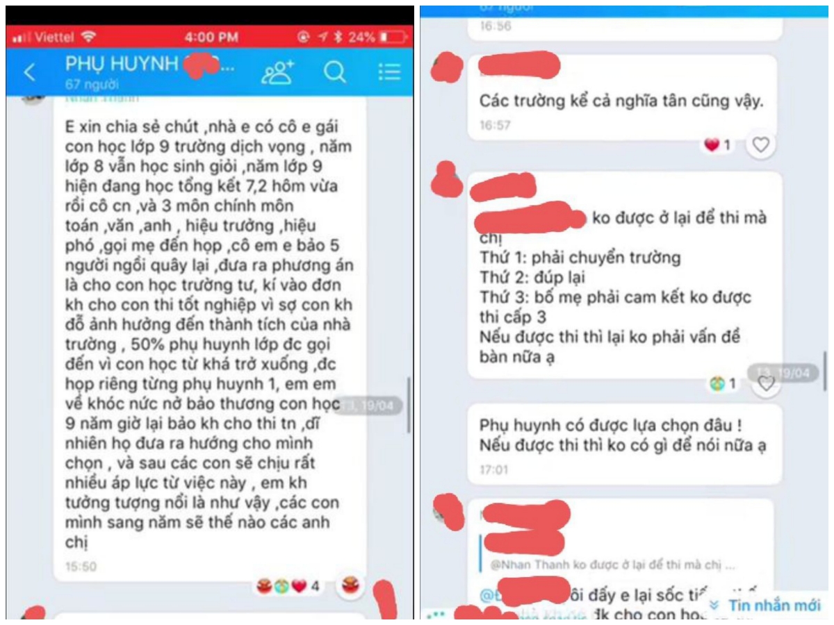 Phụ huynh phản ánh bị ép không cho con thi vào lớp 10