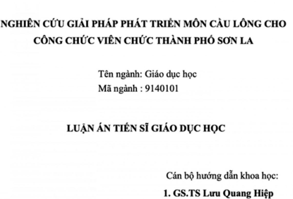 Luận án tiến sĩ "Nghiên cứu giải pháp phát triển môn cầu lông cho công chức viên chức thành phố Sơn La" nhận được ý kiến nhiều chiều của dư luận.