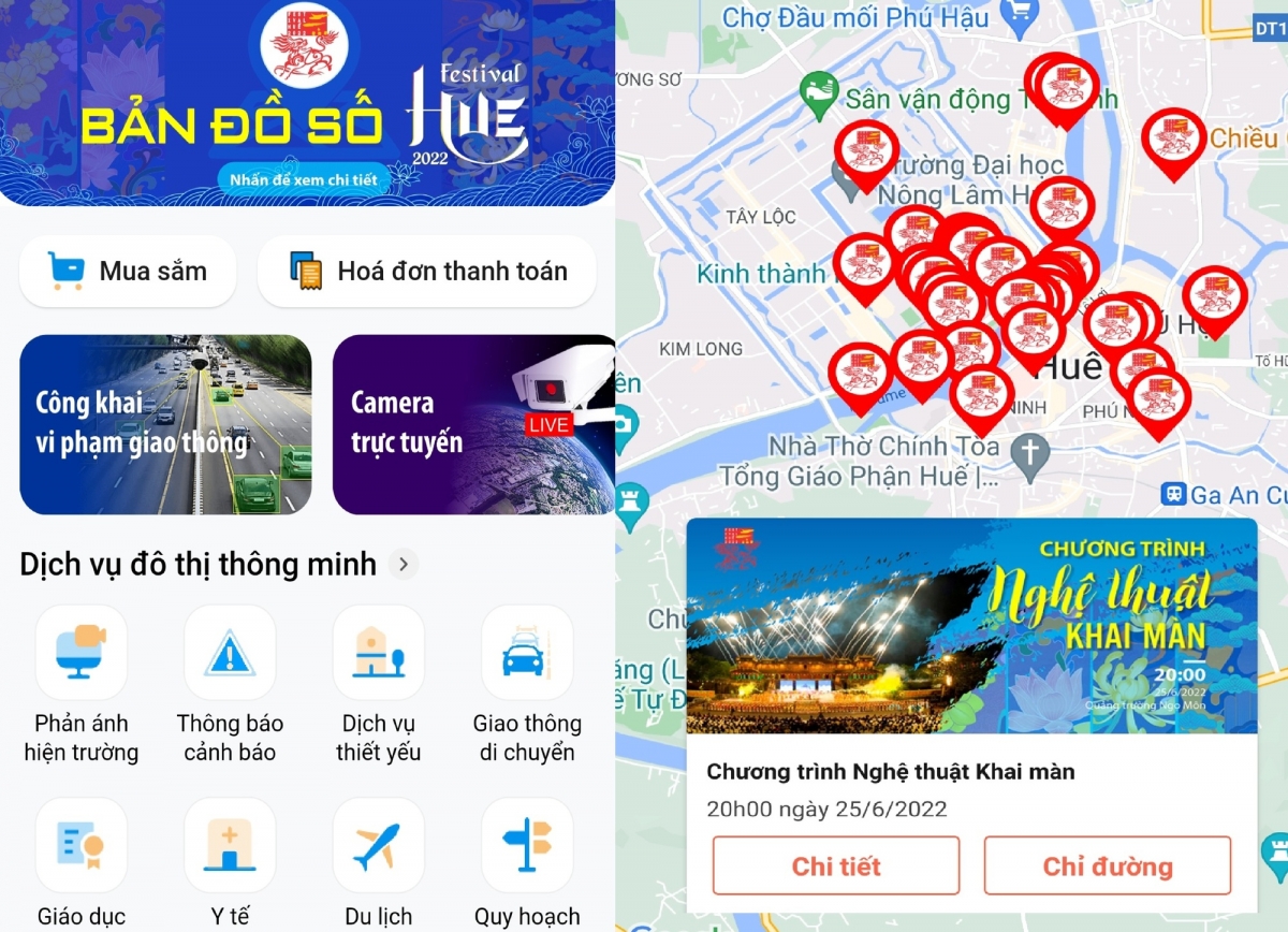 Giao diện Bản đồ số Festival Huế trên ứng dụng Hue-S