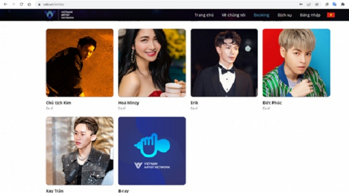 Nền tảng Vietnam Artist Booking có nhiều hạng mục, sẽ hiển thị mức cát-sê của từng nghệ sĩ tương ứng