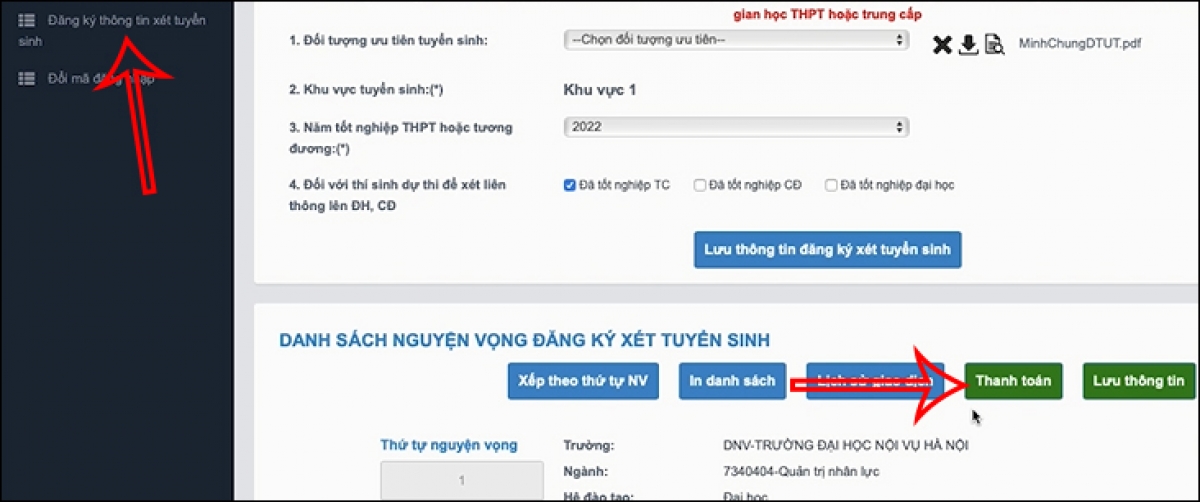 Thí sinh sẽ thanh toán lệ phí xét tuyển đại học bằng hình thức trực tuyến