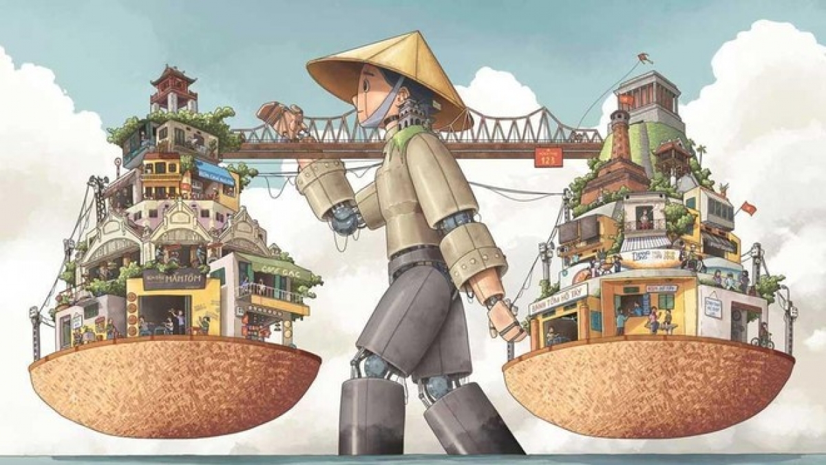 Tác phẩm "Hà Nội rong" của Đặng Thái Tuấn - Giải Nhất cuộc thi vẽ minh họa "Hà Nội là..."