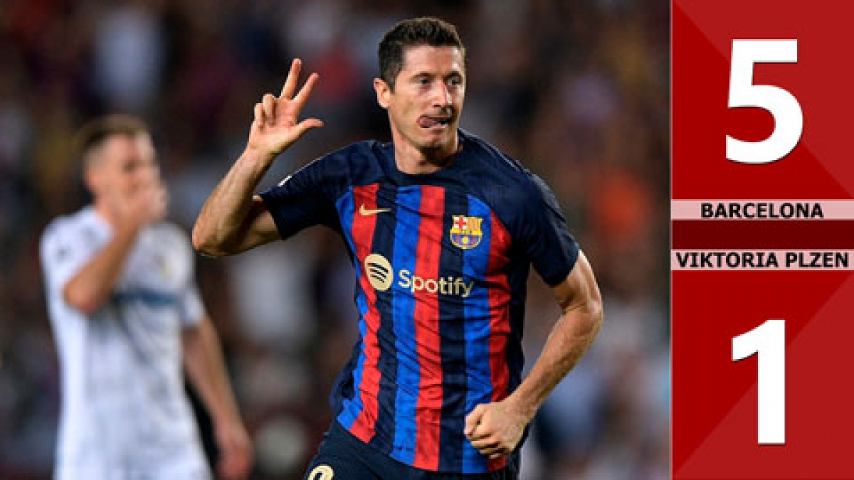 Robert Lewandowski lập hat-trick trong chiến thắng 5-1 của Barcelona trước Viktoria Plzen (Ảnh: Internet)