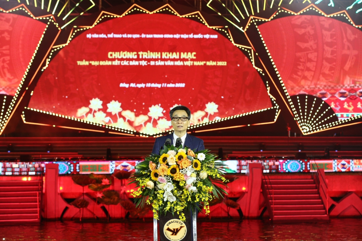 Phó Thủ tướng Vũ Đức Đam phát biểu tại Lễ khai mạc Tuần Đại đoàn kết các dân tộc - Di sản văn hóa