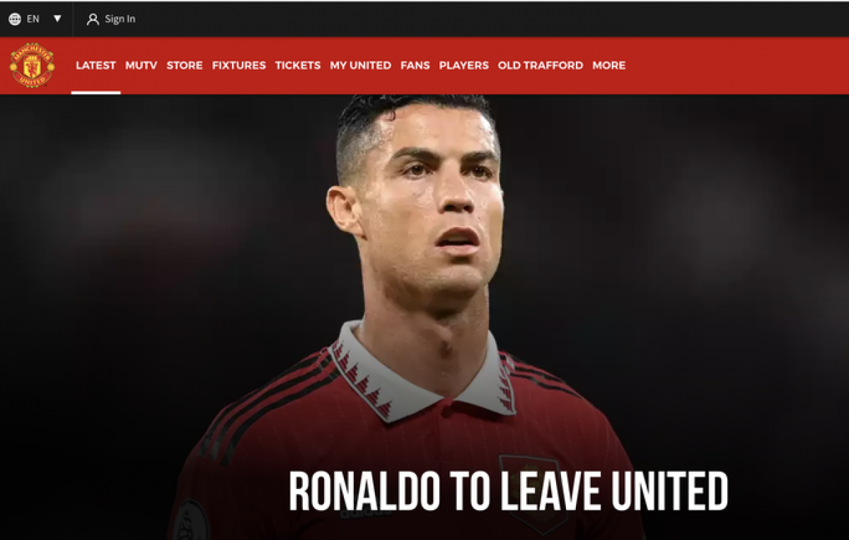 Thông báo chính thức trên trang chủ Man United