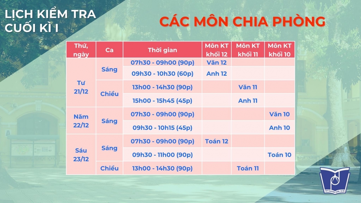 Một trường THPT trên địa bàn Hà Nội đã có lịch kiểm tra chia phòng cuối kỳ 1.