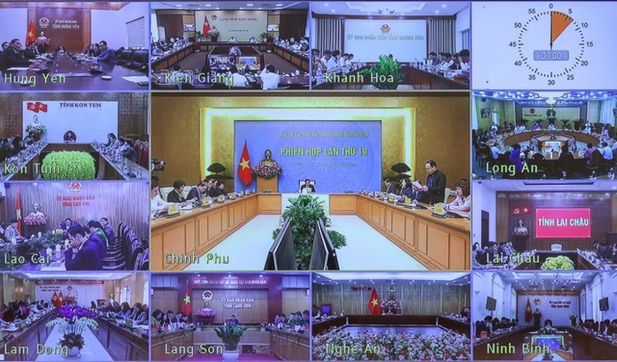 Phiên họp thứ 19 của Ban Chỉ đạo trực tuyến với 63 tỉnh, thành phố trực thuộc Trung ương
Ảnh: VGP/Nhật Bắc