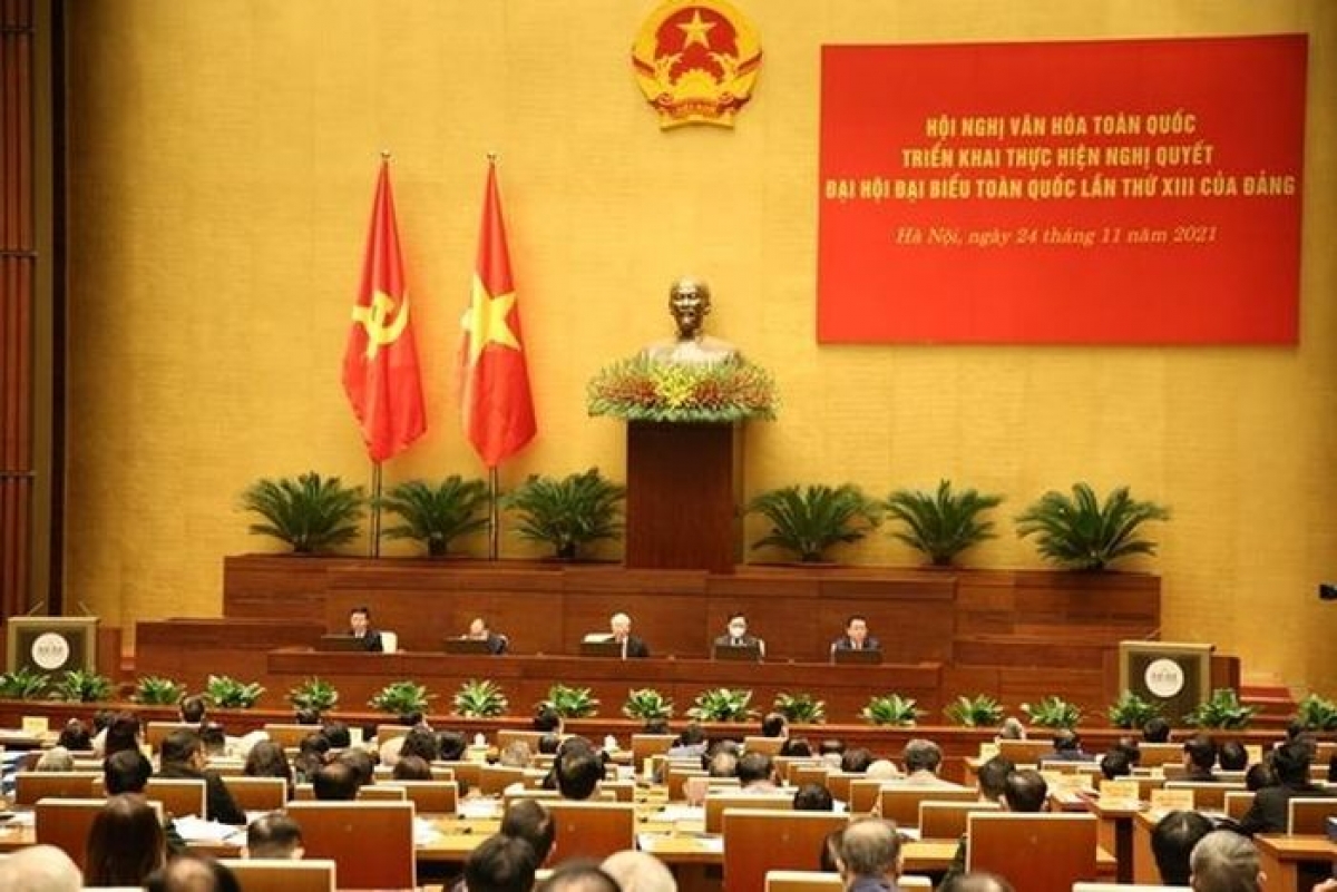 Trong năm 2023, Bộ VHTTDL phối hợp với Ban Tuyên giáo Trung ương tổ chức Hội nghị Sơ kết triển khai Kết luận của Tổng Bí thư Nguyễn Phú Trọng tại Hội nghị Văn hóa toàn quốc năm 2021. (Ảnh: Nam Nguyễn)