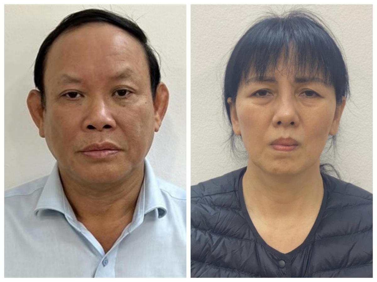 Bị can Nguyễn Đức Thái (trái) và bị can Nguyễn Thị Thanh Thủy (phải)