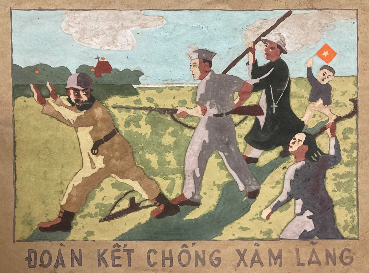 Tác phẩm "Đoàn kết chống xâm lăng". Tác giả Văn Giáo, sáng tác năm 1947