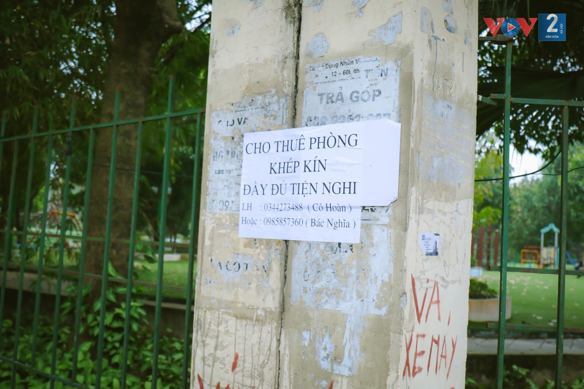 Nhiều tờ rơi quảng cáo cho thuê nhà dán xung quanh công viên.