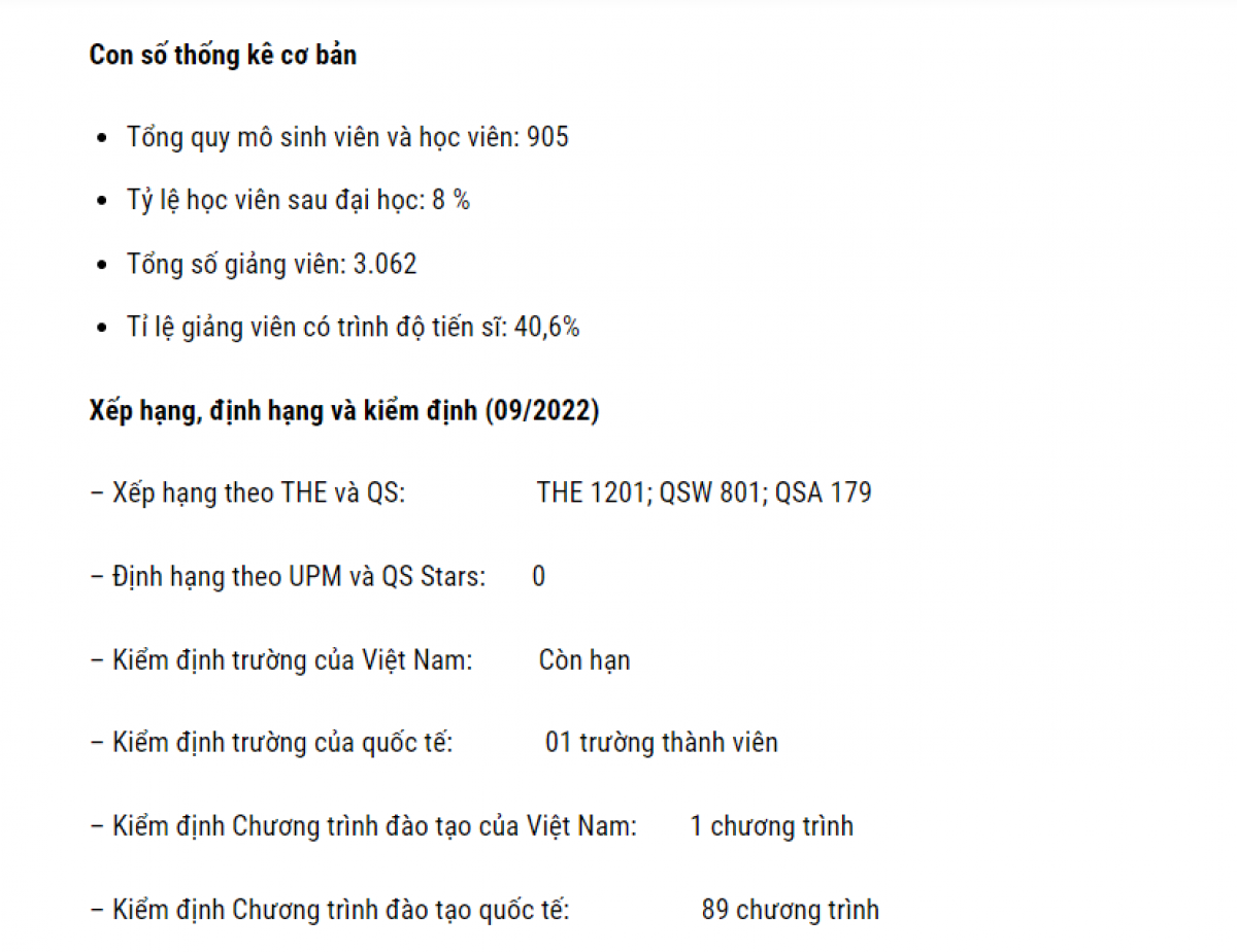 Chỉ số sinh viên của ĐHQG TP. Hồ Chí Minh được VNUR thống kê làm căn cứ để xếp hạng.