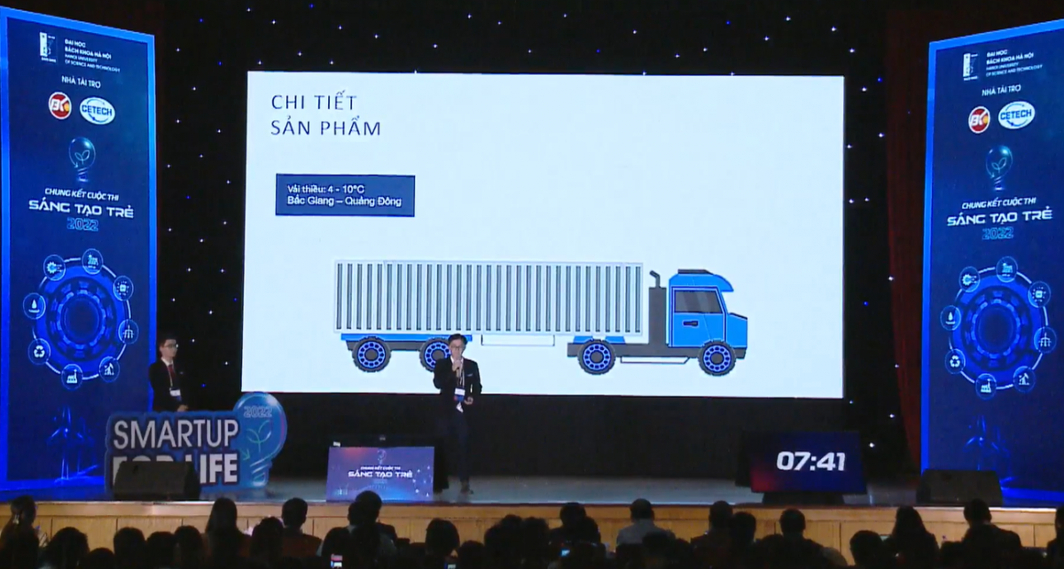 Đội thi I-Tech trình bày dự án Ứng dụng IoT trong giám sát và quản lý hàng hoá vận chuyển trong Logistics