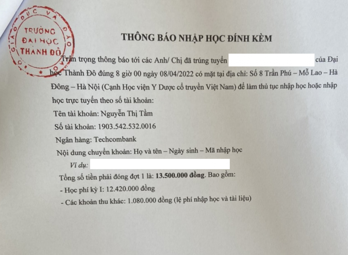 Bản thông báo giả mạo Trường Đại học Thành Đô