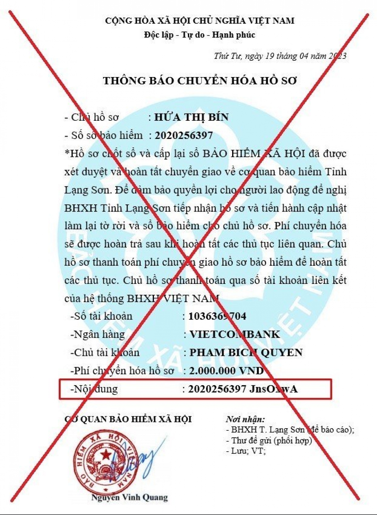Kẻ xấu đã mạo danh cơ quan BHXH để lừa đảo người lao động