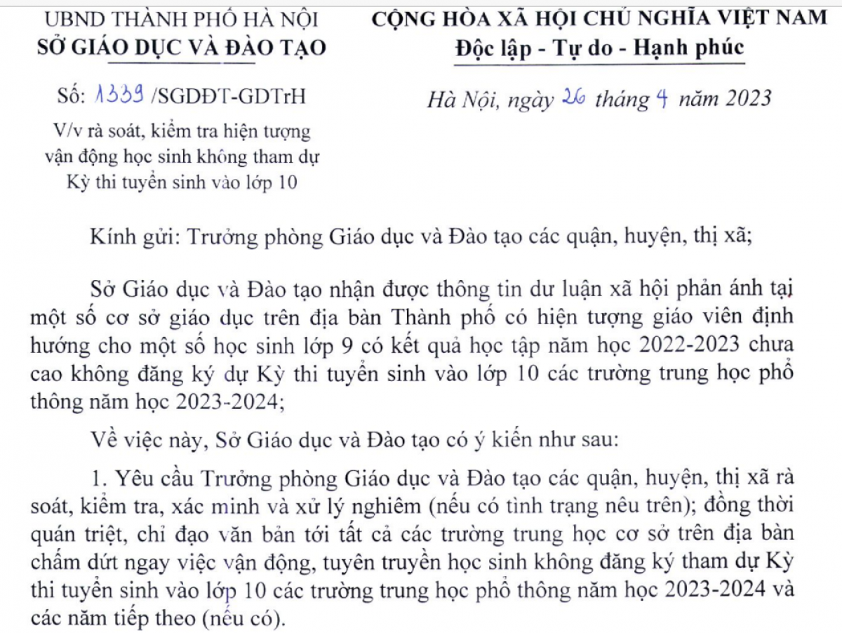 Văn bản chỉ đạo của Sở Giáo dục và Đào tạo Hà Nội