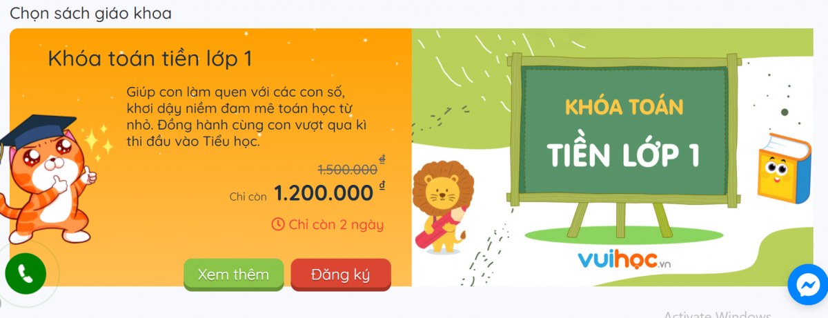 Một khóa học tiền lớp 1 môn Toán có mức học phí lên đến 1,2 triệu đồng