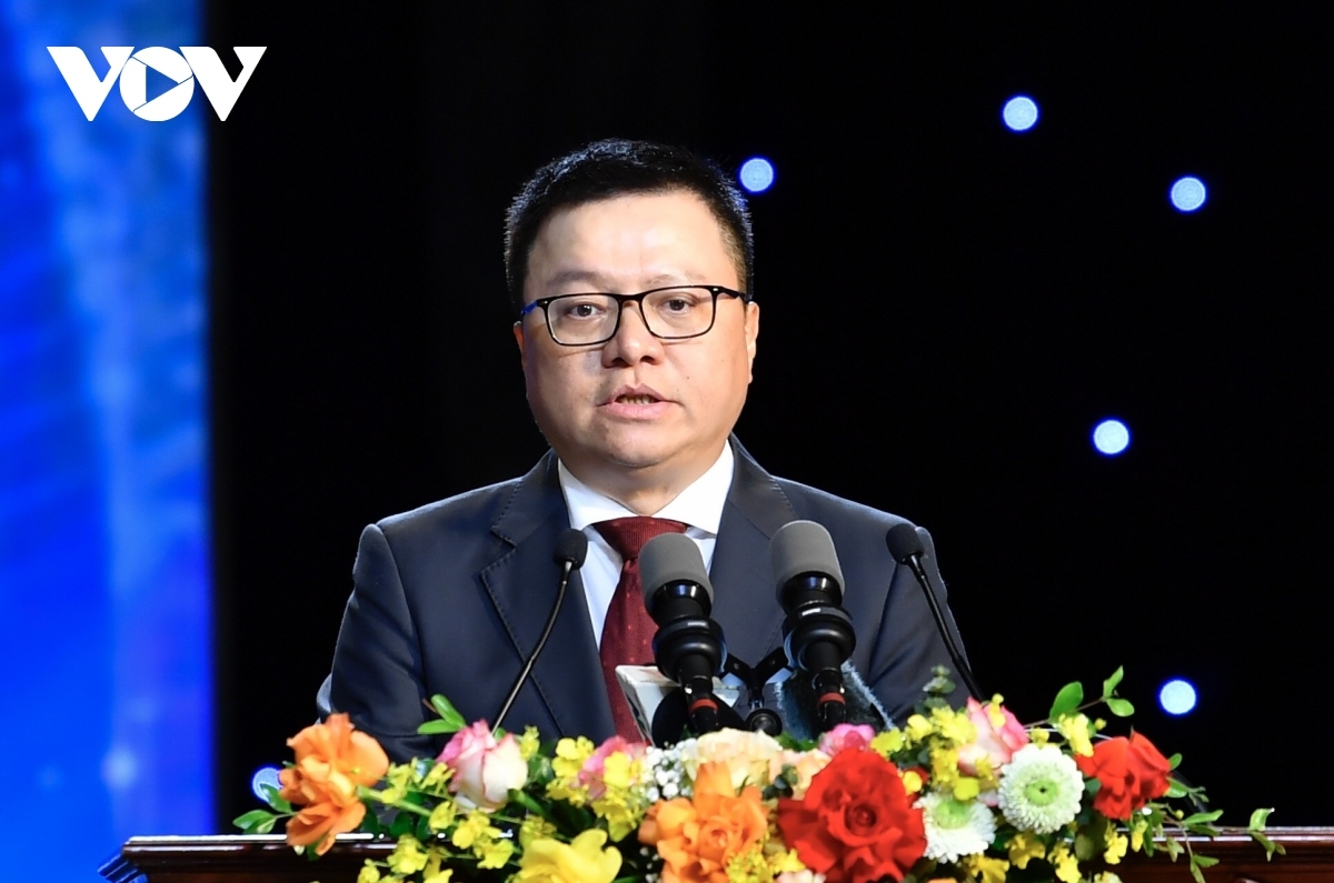 Nhà báo Lê Quốc Minh, Tổng Biên tập báo Nhân Dân, Chủ tịch Hội nhà Báo Việt Nam, Chủ tịch Hội đồng Giải Báo chí Quốc gia phát biểu tại Lễ trao giải.