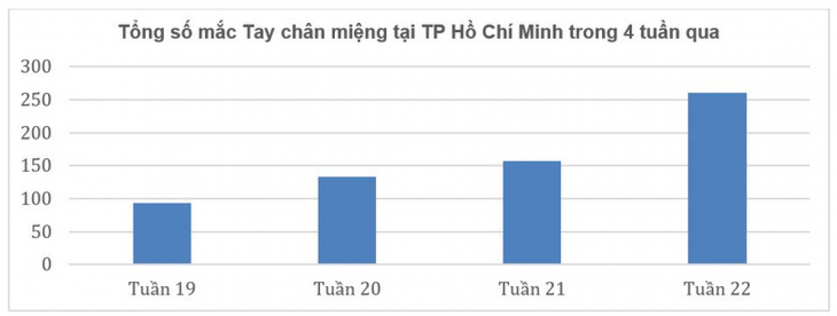 Số ca mắc tay chân miệng tại TP.HCM trong những tuần gần đây
