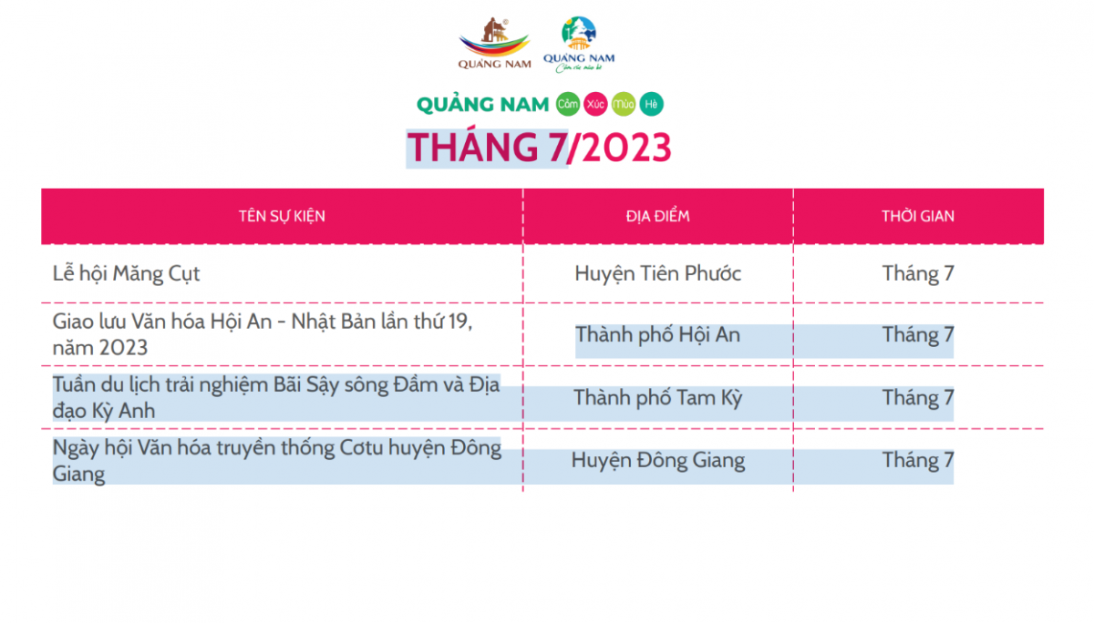 Lịch sự kiện diễn ra trong tháng 7/2023. Ảnh chụp màn hình