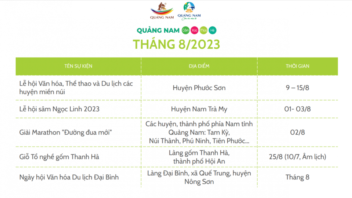 Lịch sự kiện diễn ra trong tháng 8/2023. Ảnh chụp màn hình