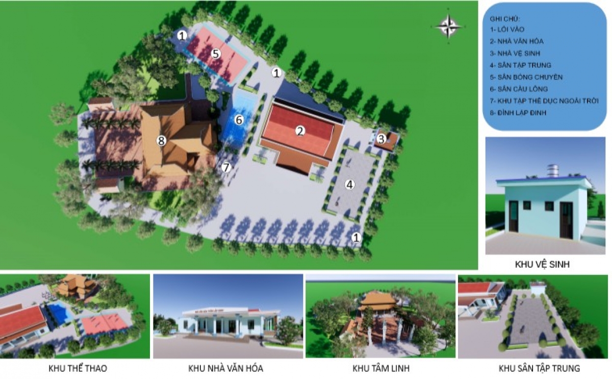 Phối cảnh công trình xây dựng khu thiết thế văn hóa - thể thao gắn với di tích lịch sử đình Lập Đinh, thôn Lập Đinh, xã Ngọc Thanh, thành phố Phúc Yên. (Ảnh tư liệu)
