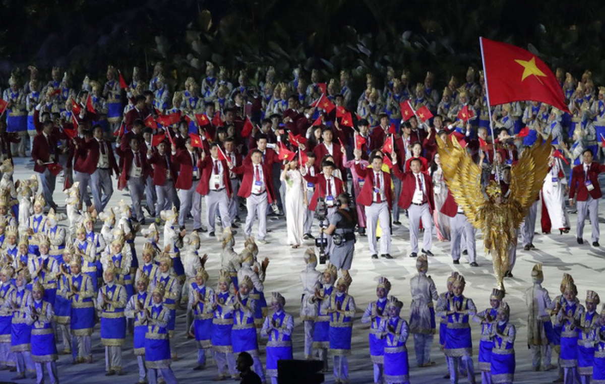 Đoàn TTVN diễu hành trong lễ bế mạc ASIAD 18 tại Indonesia