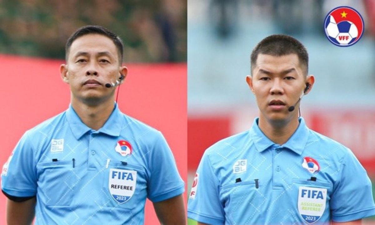 Trọng tài Ngô Duy Lân và Trợ lý trọng tài FIFA Nguyễn Trung Việt. Ảnh: VFF