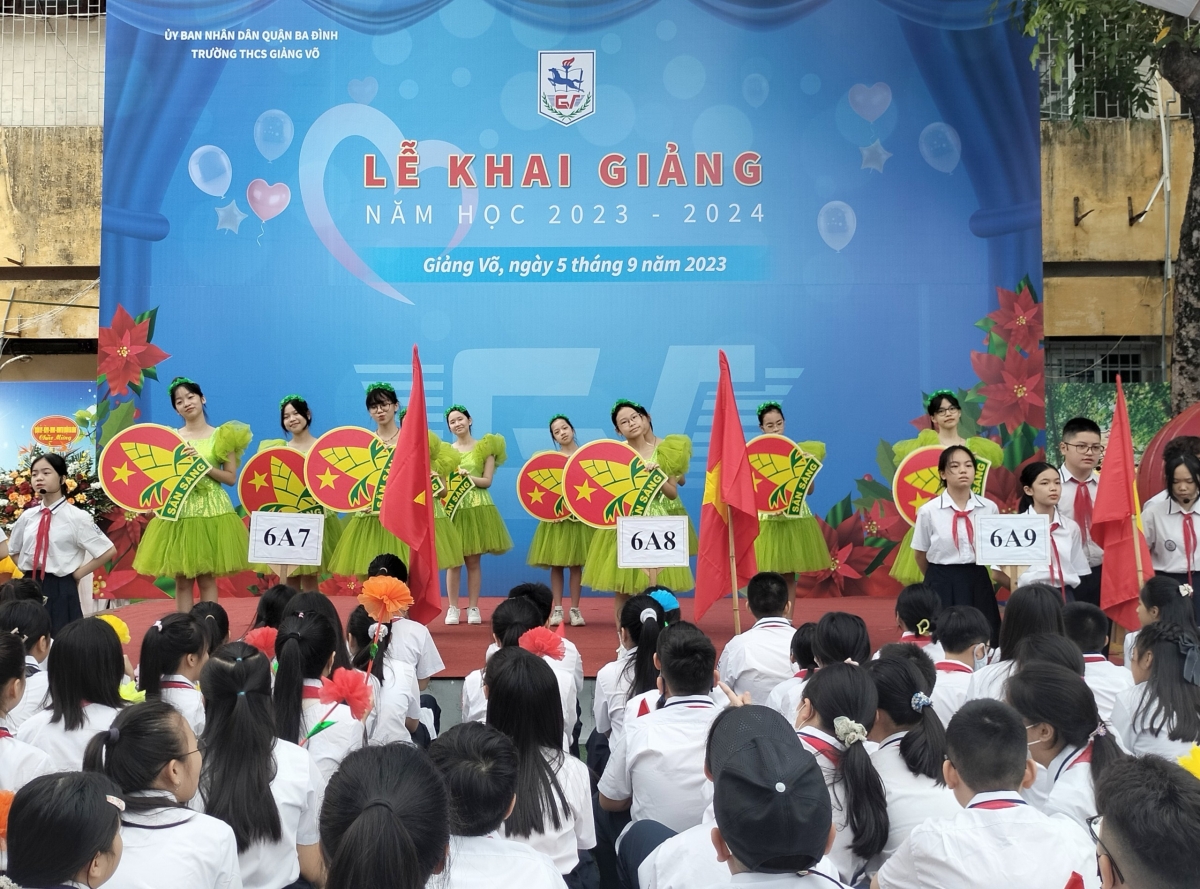 Học sinh THCS Giảng Võ (Hà Nội) trong ngày khai trường