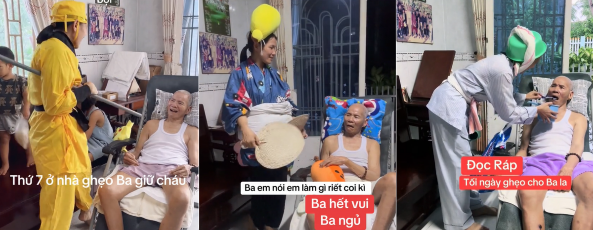 Để khiến bố vui, chị Lan nhập vai Tôn Ngộ Không, Hằng Nga, thiếu nữ Nhật…