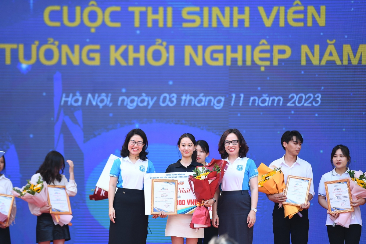 Dự án German For U – “Nơi tạo dựng ước mơ của bạn” của nhóm sinh viên Khoa Kinh tế và Khoa Điện - Điện tử Trường ĐH Mở Hà Nội đã giành giải Nhất. Ảnh: Dương Triều
