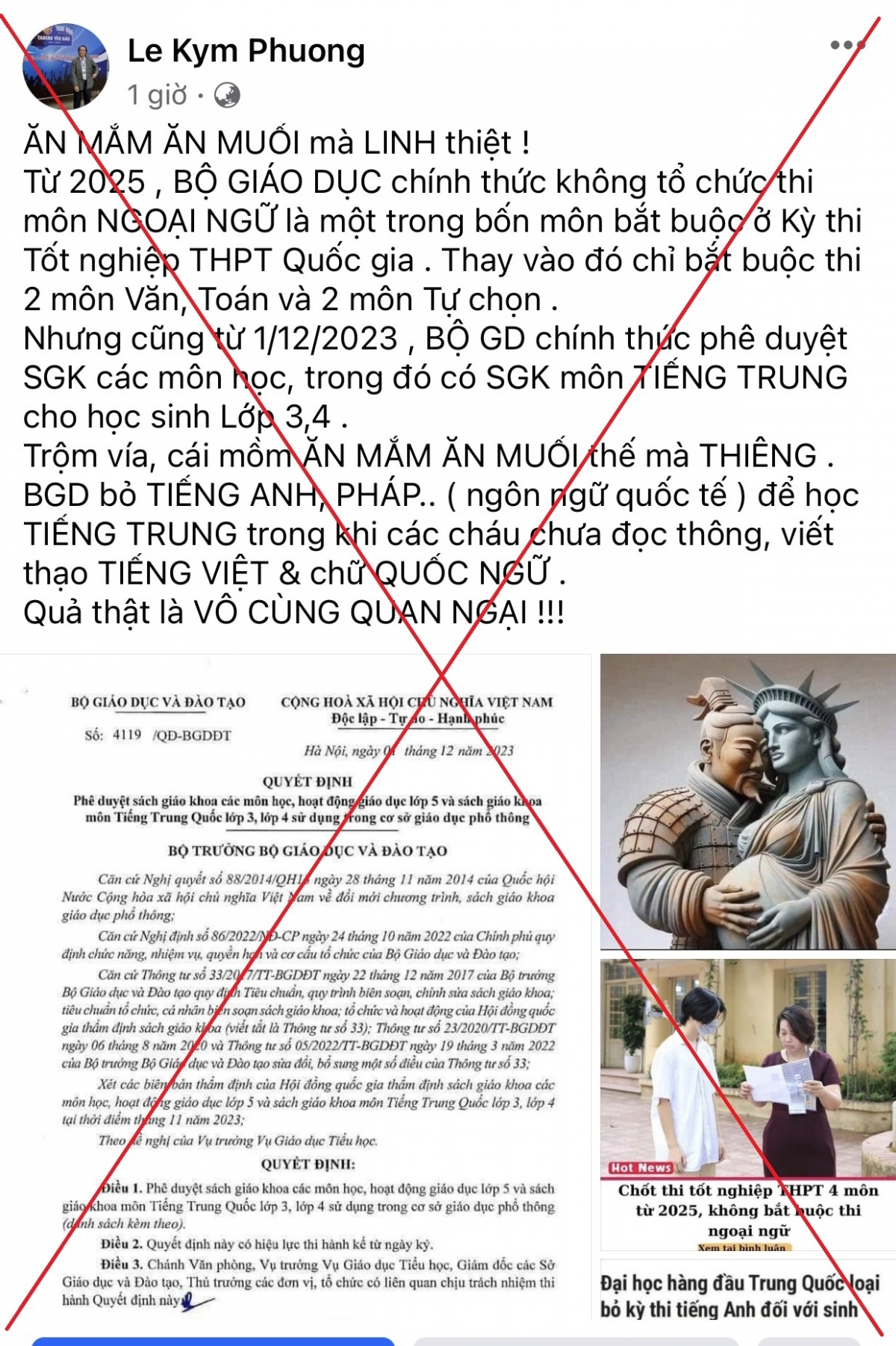 Thông tin xuyên tạc đang lan truyền trên mạng xã hội (Nguồn: Bộ GD-ĐT cung cấp).