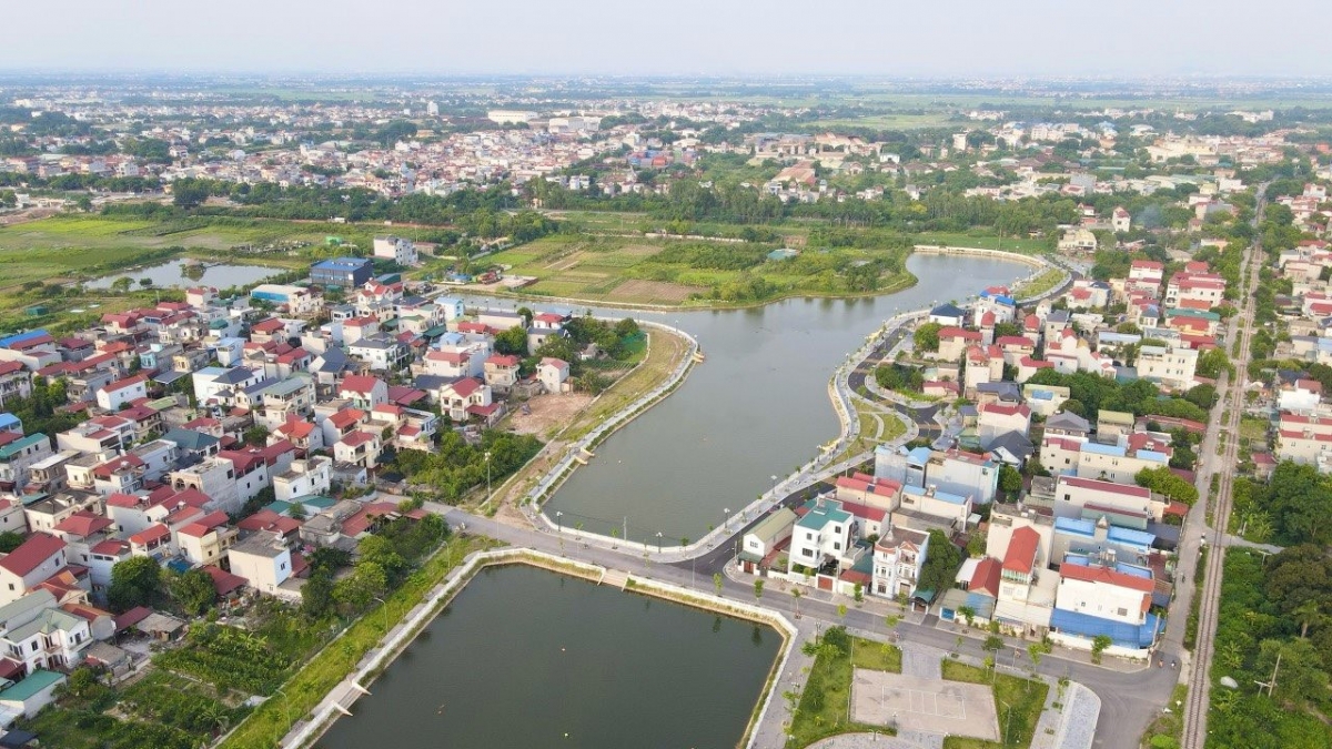 Hệ thống ao, hồ xã Tiên Dương (huyện Đông Anh) nhìn từ trên cao sau cải tạo