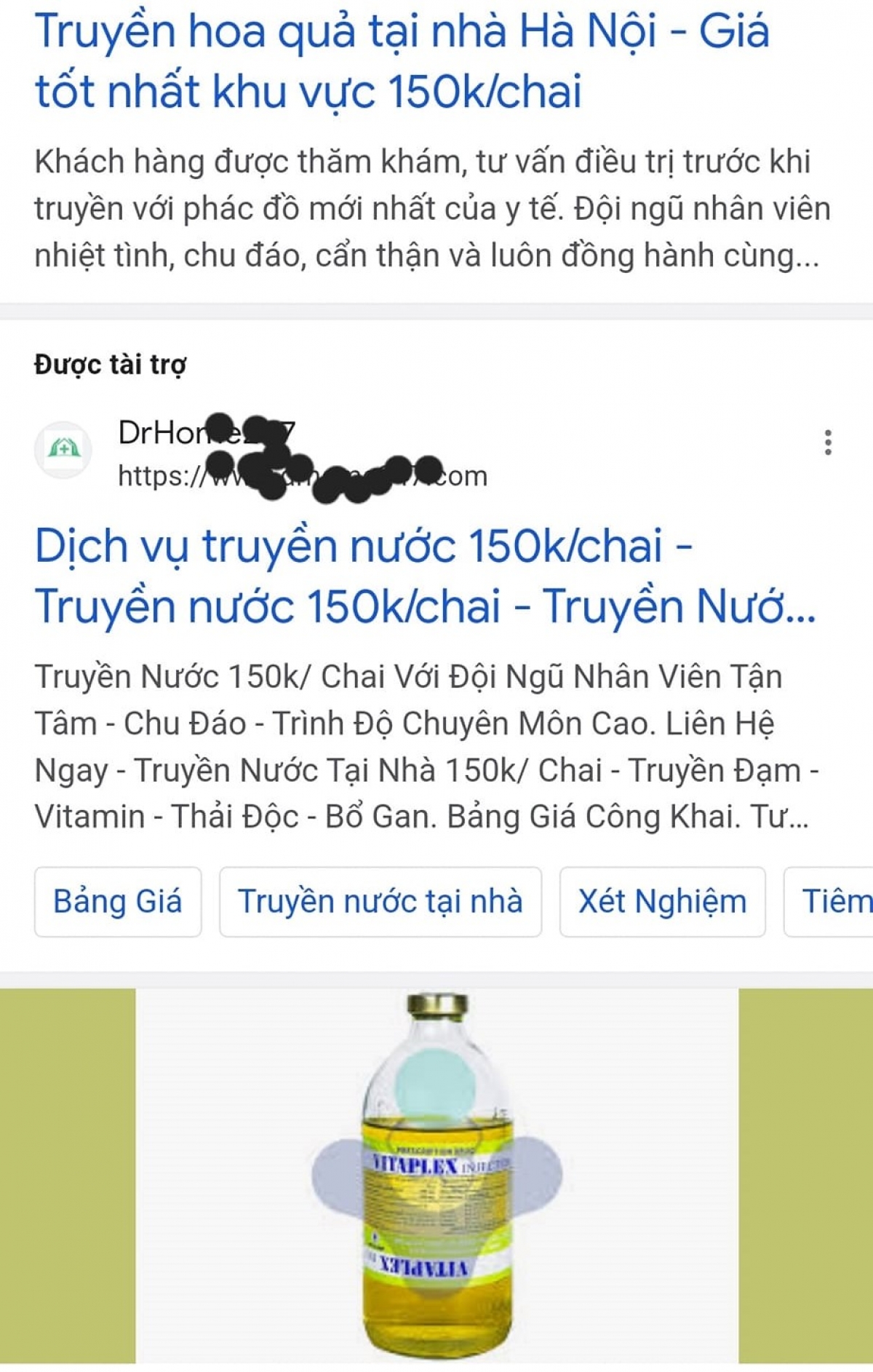 Dịch vụ truyền dịch tại nhà được quảng cáo tràn lan trên các nền tảng internet